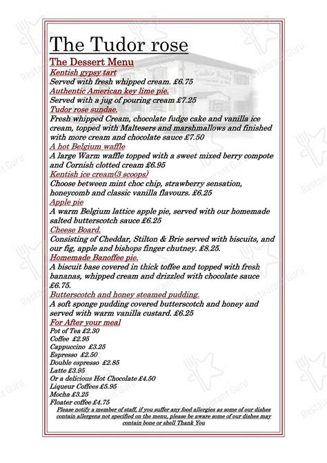 the tudor rose hotel|the tudor rose menu.